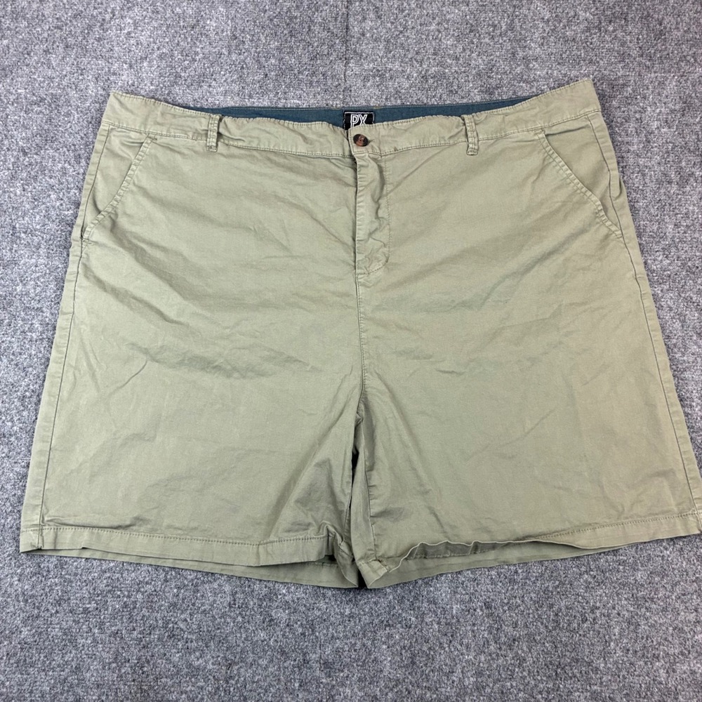 PX Clothing Mens Size 48 Olive Green Chino Shorts Flat Front Cotton Twill Casual